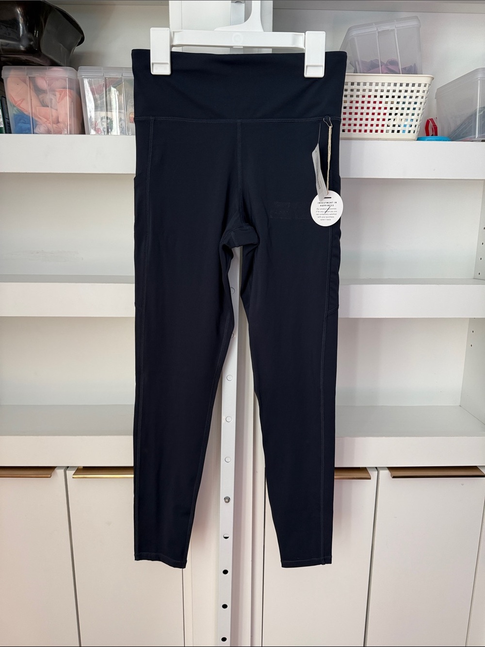 NWT Womens Vuori Stride Performance Leggings w Pockets Sz XS Navy Blue High Rise